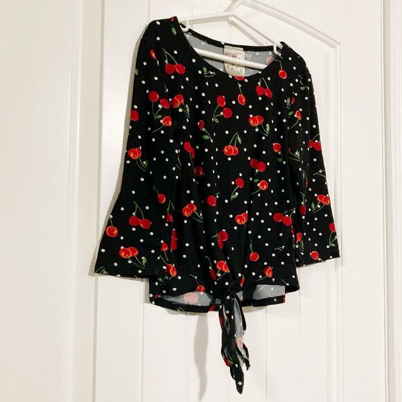 JENNA & JESSIE Little girl's cherry polka dot long-sleeve top SMALL MEDIUM shirt - Picture 4 of 11